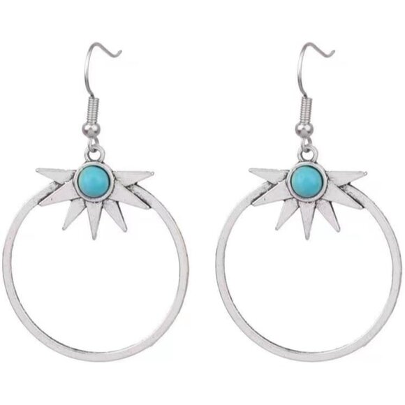 Sun Bell Turquoise Circle Shaped Vintage Long Summer Earring for Women Jewelry - Picture 1 of 9